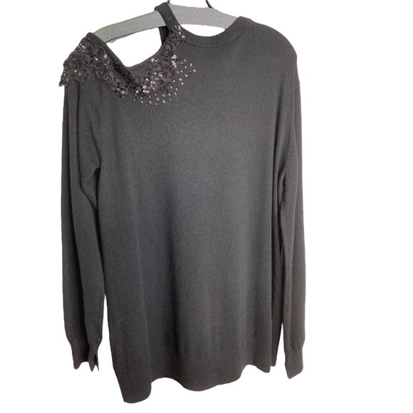 Bailey 44 Black Embellished Knit Sweater M Wool/Cashmere Blend Party Dinner Rave - Picture 3 of 11